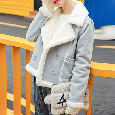 韩版鹿皮仿兔绒翻领加厚服